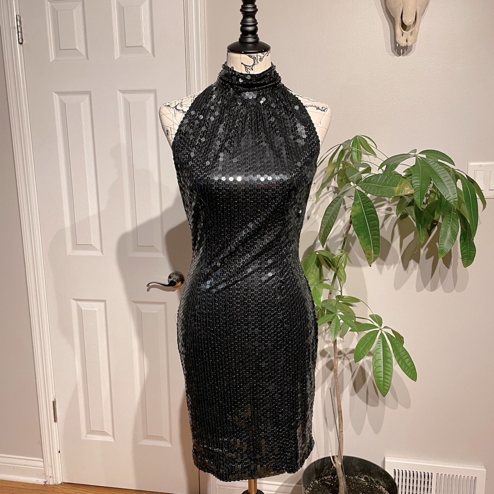 🎯Niteline Embellish bead Vintage Sequin Open Back Shift Sheath Dress tailored 6